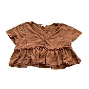Altr'd State Women's Ruffle Boxy Cropped Top, Size Small, Brown